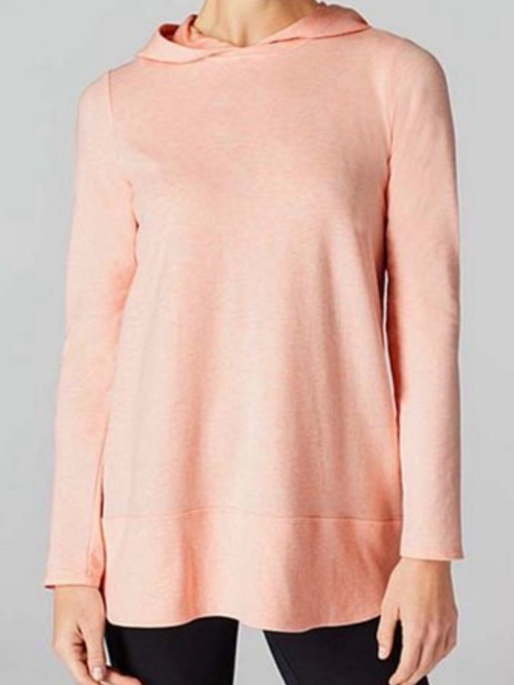 J. Jill Pure Jill Harmony Rib-Trimmed Hoodie, Soft Coral Dust Heather, XL - Picture 2 of 13